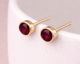 Gold Plated Sterling Silver January Garnet Birthstone Stud Earrings – 7mm