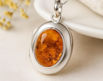 Personalised Sterling Silver Baltic Amber Locket
