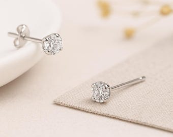 Mini Sterling Silver Simple Cubic Zirconia Stud Earrings