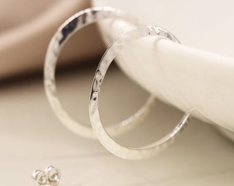 Large Sterling Silver Hammered Hoop Earrings