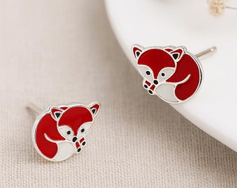 Girls Sterling Silver Red Panda Stud Earrings