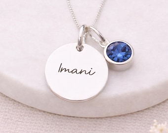 Personalised Sterling Silver September Birthstone Sapphire Pendant Necklace