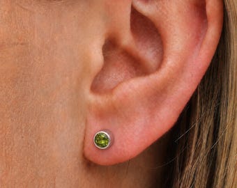 Sterling Silver August Peridot Birthstone Stud Earrings