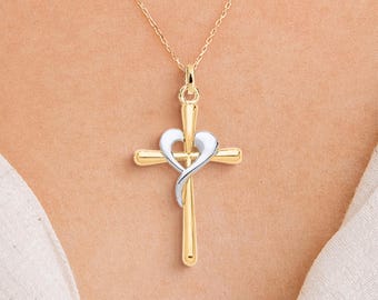 Personalised Solid 9ct Gold Heart Cross Necklace