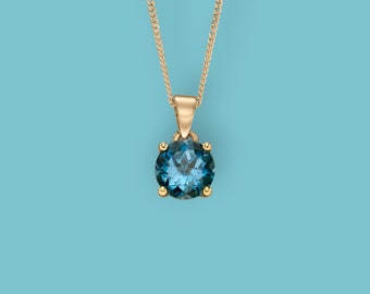 Genuine London Blue Topaz Necklace in 9ct Gold, Topaz Birthstone, 4th Wedding Anniversary Gift, December Birthday