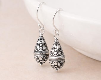 Sterling Silver Teardrop Filigree Balinese Drop Earrings – 9mm