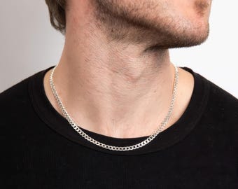 Mens Sterling Silver Flat Curb Chain Necklace