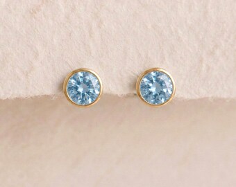 March Aquamarine Birthstone Stud Earrings in Gold Plated Sterling Silver