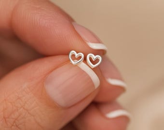 Tiny Sterling Silver Heart Stud Earrings