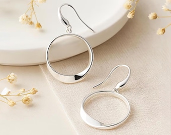 Sterling Silver Twisted Mobius Hoop Drop Earrings, 19mm