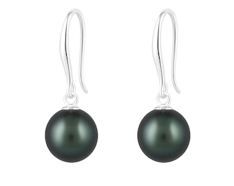 Sterling Silver Black Freshwater Pearl Drop Earrings – 8mm