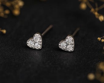 Mini Sterling Silver CZ Heart Stud Earrings