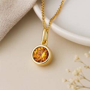 Citrine Birthstone Pendant: November Charm Necklace, Gold Plated Sterling Silver