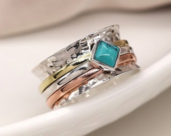 Personalised Sterling Silver Turquoise Spinner Ring