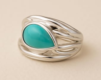 Molten Sterling Silver Turquoise Organic Ring