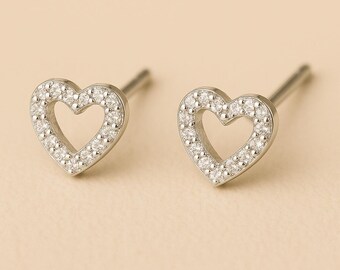 Sterling Silver Twinkling Open Heart Stud Earrings