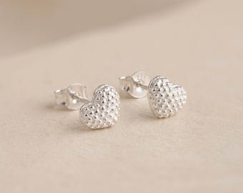 Personalised Beaded Heart Stud Earrings In Sterling Silver