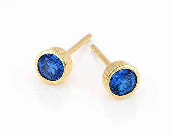 Gold Plated Sterling Silver Sapphire Stud Earrings: September Birthstone – 7mm