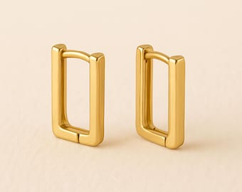 Gold Plated Sterling Silver Rectangle Huggie Hoop Earrings