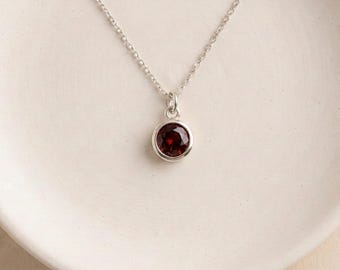 Tiny Personalised January Garnet Birthstone Pendant Necklace In Sterling Silver