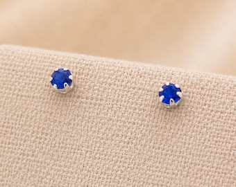 3mm Sterling Silver Sapphire Blue Crystal Stud Earrings