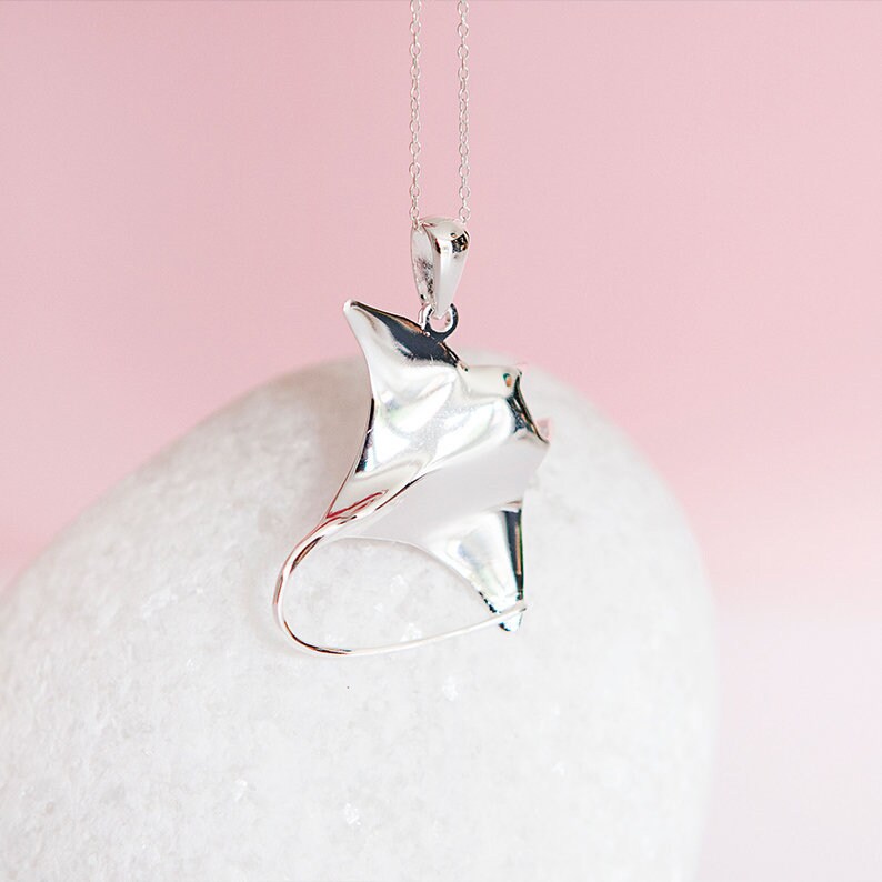 Personalised Sterling Silver Manta Ray Pendant Necklace