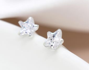 Star Stud Earrings • Sterling Silver & Cubic Zirconia • Tiny Celestial Earrings • 5mm Sparkle Stars • Gift for Her • Everyday Studs •