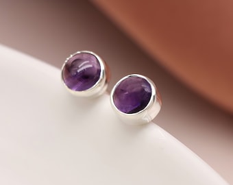 Amethyst Stud Earrings • Sterling Silver Purple Gemstone Studs • February Birthstone Gift • Dainty Jewellery • Gift for Her •