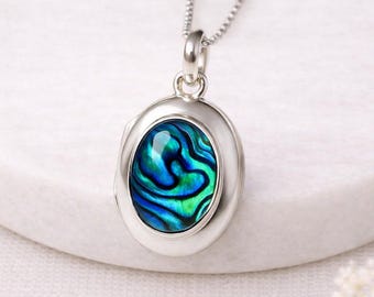 Personalised Sterling Silver Paua Shell Gemstone Locket Necklace With Photos