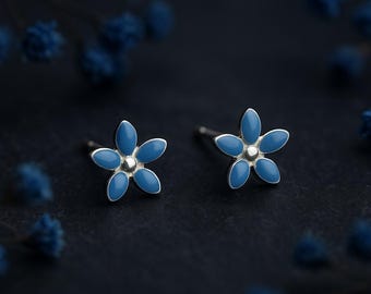 Girls Sterling Silver Forget me Not Flower Stud Earrings