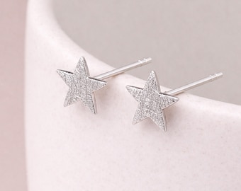 Sterling Silver Textured Star Stud Earrings – 8mm