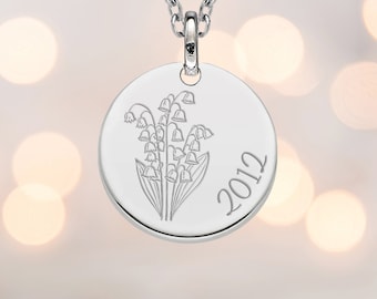 Personalised Sterling Silver May Birth-Flower Disc Necklace