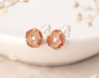 Rose Gold Plated August Birth Flower Poppy Stud Earrings