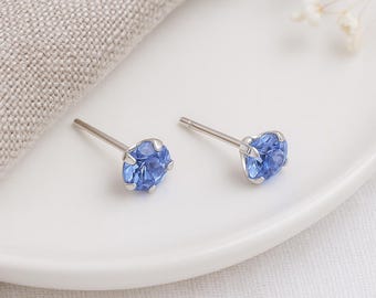 Light Blue Stud Earrings • Sterling Silver • Dainty Sparkly Studs • Gift for Her • Bridesmaid Jewellery • Everyday Minimalist Earrings •