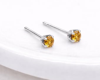 Sterling Silver Citrine Micro Stud Earrings – 3mm