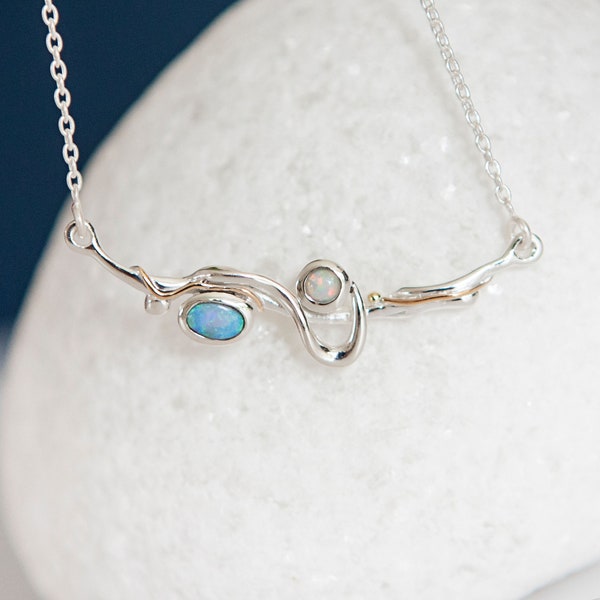 Sterling Silver Opal Duo Necklace