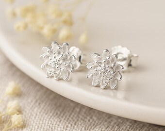 Chrysanthemum Stud Earrings • Sterling Silver Birth Flower Studs • November Birthstone Gift • Floral Jewellery • Gift for Her •