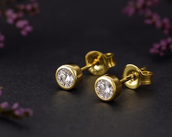 Gold Plated Sterling Silver April Cubic Zirconia Birthstone Stud Earrings