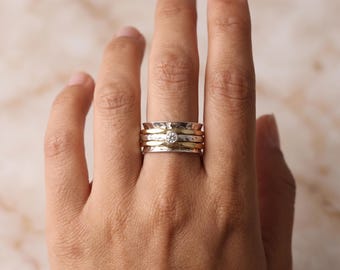 Personalised Wide Cubic Zirconia Spinner Ring In Sterling Silver