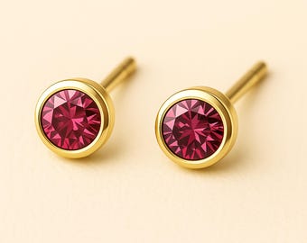 Gold Plated Sterling Silver October Tourmaline Birthstone Stud Earrings