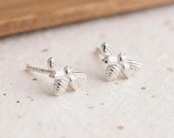 Bumble Bee Stud Earrings in Sterling Silver