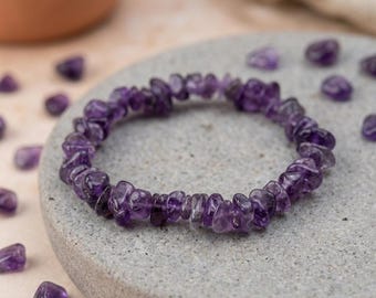 Personalised Amethyst Gemstone Stretch Bracelet In Sterling Silver