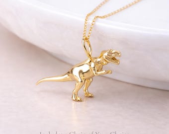 Personalised Gold Plated Sterling Silver T Rex Dinosaur Pendant Necklace