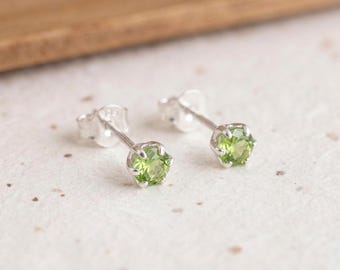 Tiny Peridot Stud Earrings in Sterling Silver