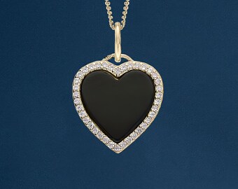 18ct Gold Plated Onyx Halo Heart Necklace