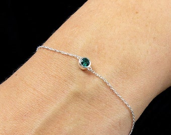 Genuine Emerald CZ Bracelet in Sterling Silver, Emerald Birthstone, 55th Wedding Anniversary Gift, May Birthday