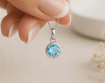 Personalised Sterling Silver Aquamarine Pendant Necklace: March Birthstone