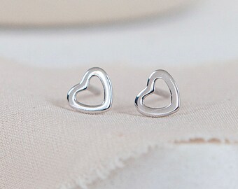 Tiny Sterling Silver Open Heart Stud Earrings