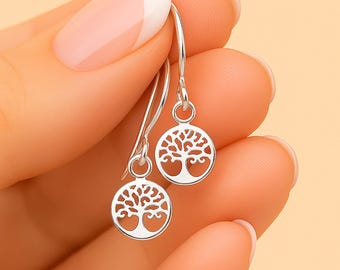 Sterling Silver Tree Of Life Drop Earrings