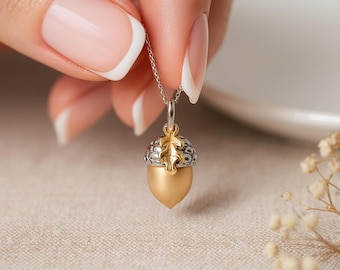 Personalised Sterling Silver and Gold Acorn Pendant Necklace
